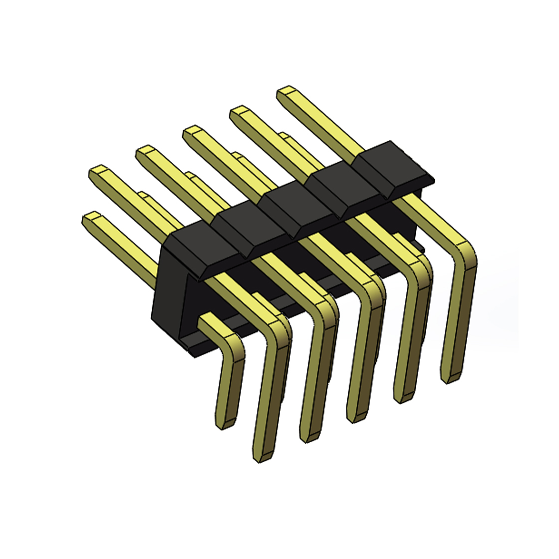 PH2541 排针连接器 Pitch 2.54mm 90° 双排 DIP 单塑排针 PA:4.0 PC:3.0 2X05Pin 黑色 PA6T，94V-0 镀全金G/F